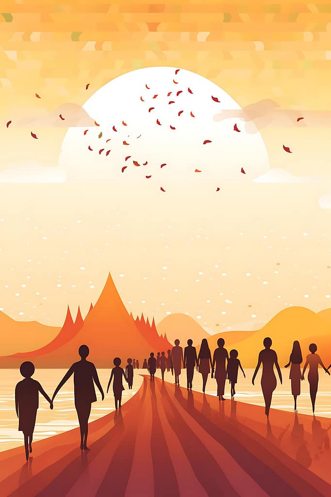 A group of travellers walking